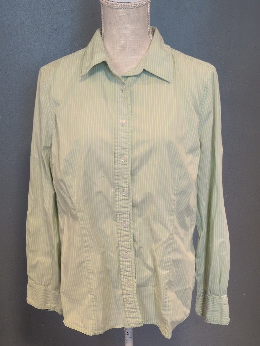 Liz Claiborne Cotton Blend Striped Button Down Shirt Careerwear Preppy Office